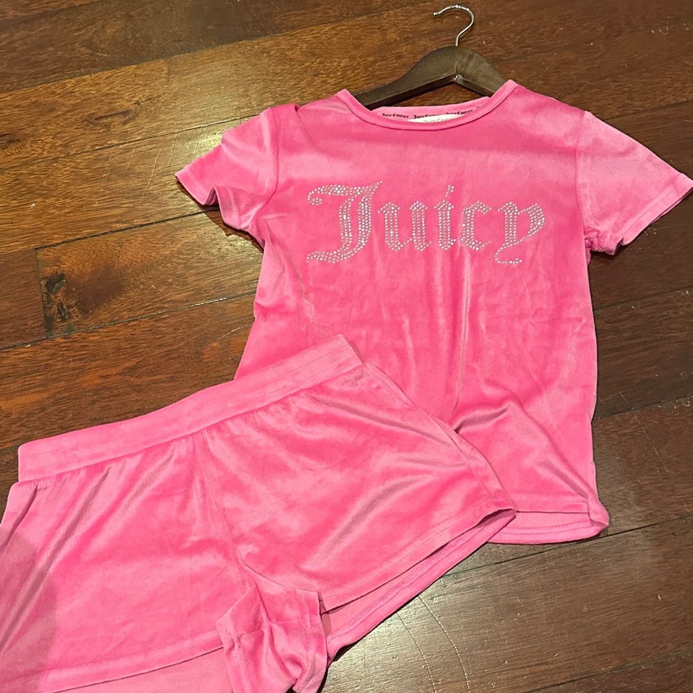 Juicy Couture Pink Tee and sleep shorts with Rhinestone Detail